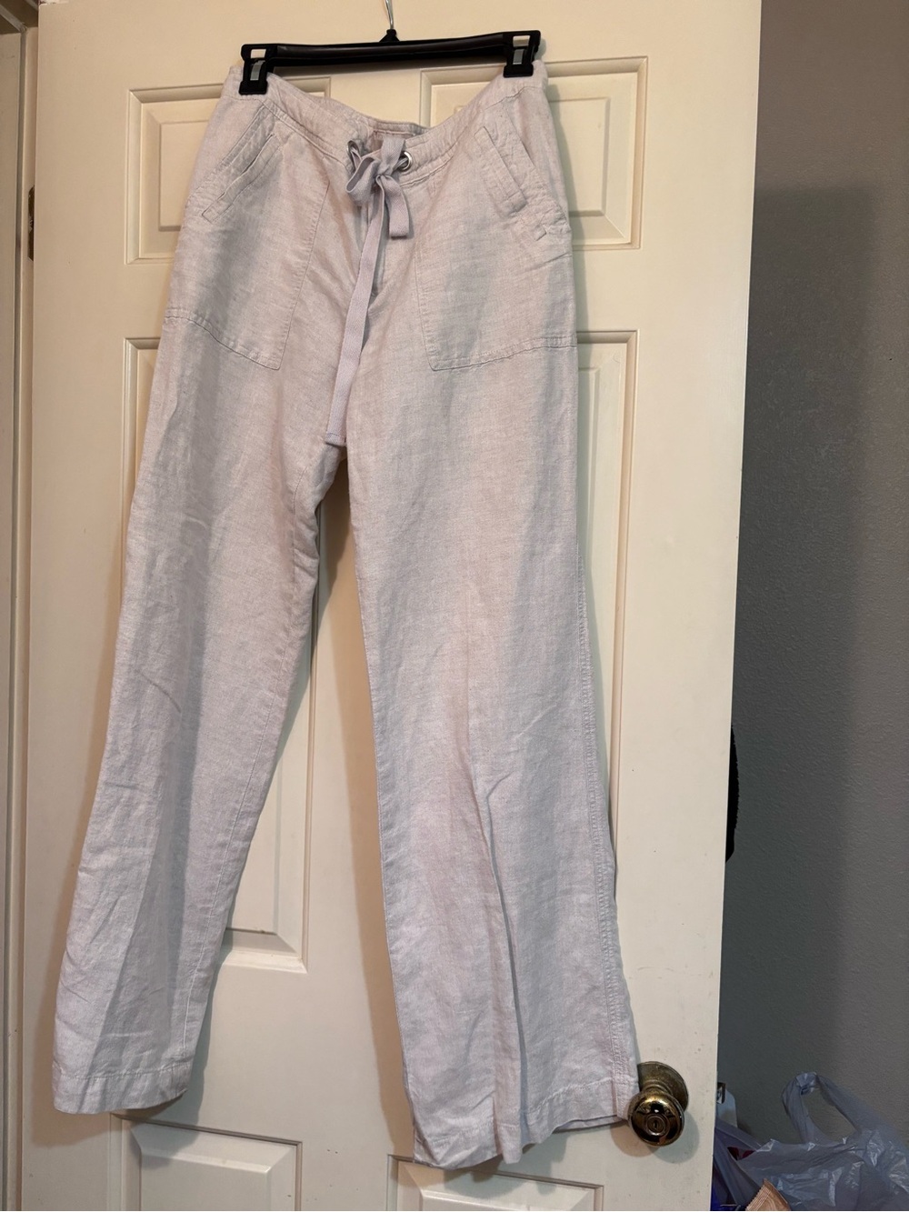 Banana Republic Women's Light Beige Wide-Leg Linen Pants